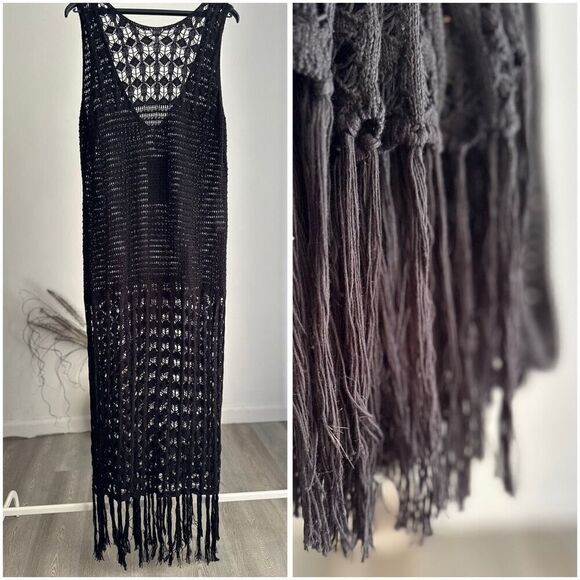 ZARA FRINGED CROCHETED DRESS OPEN BACK NWT M - Picture 3 of 11